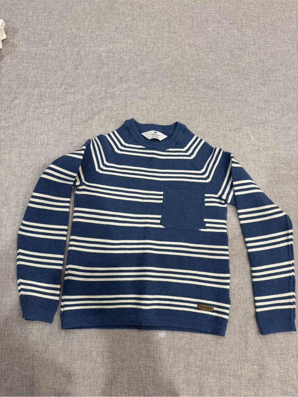 H&M Navy and White Striped Crewneck Sweater